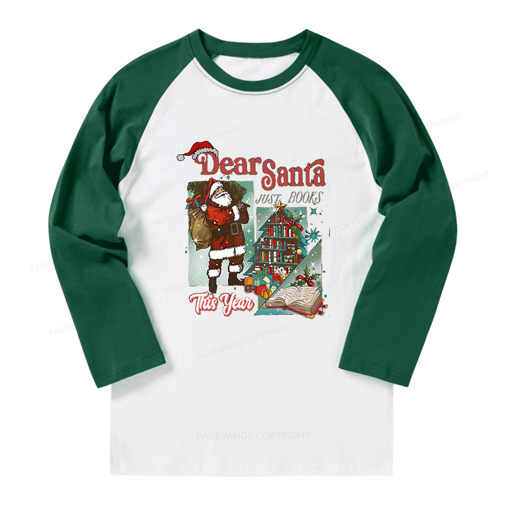 Pagewings Christmas Santa Reader Holiday Long Sleeve Raglan T-shirt