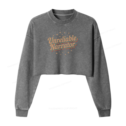 Pagewings Unreliable Narrator Women Washed Crop Sweatshirt