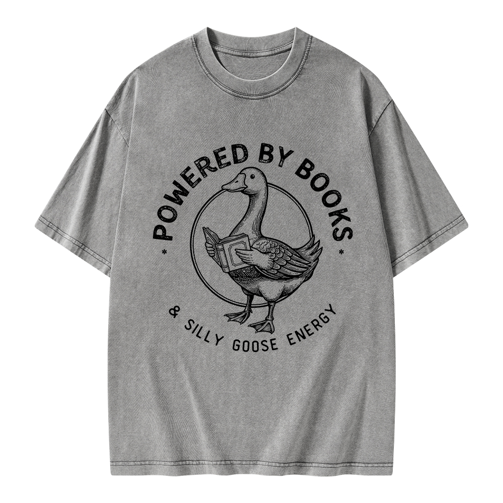 Pagewings Powered By Books & Silly Goose Energy Unisex Washed T-shirt