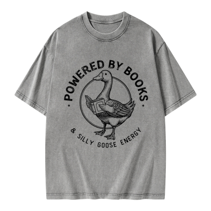 Pagewings Powered By Books & Silly Goose Energy Unisex Washed T-shirt
