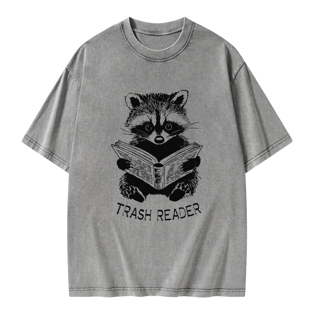 Pagewings Raccoon Reading Trash Reader Unisex Washed T-shirt