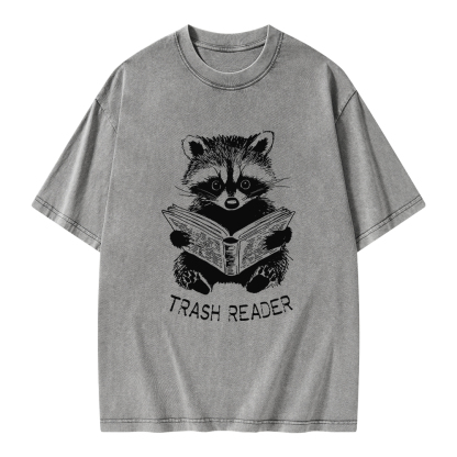 Pagewings Raccoon Reading Trash Reader Unisex Washed T-shirt