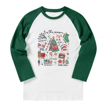 Pagewings Book Lover Retro Christmas Long Sleeve Raglan T-shirt