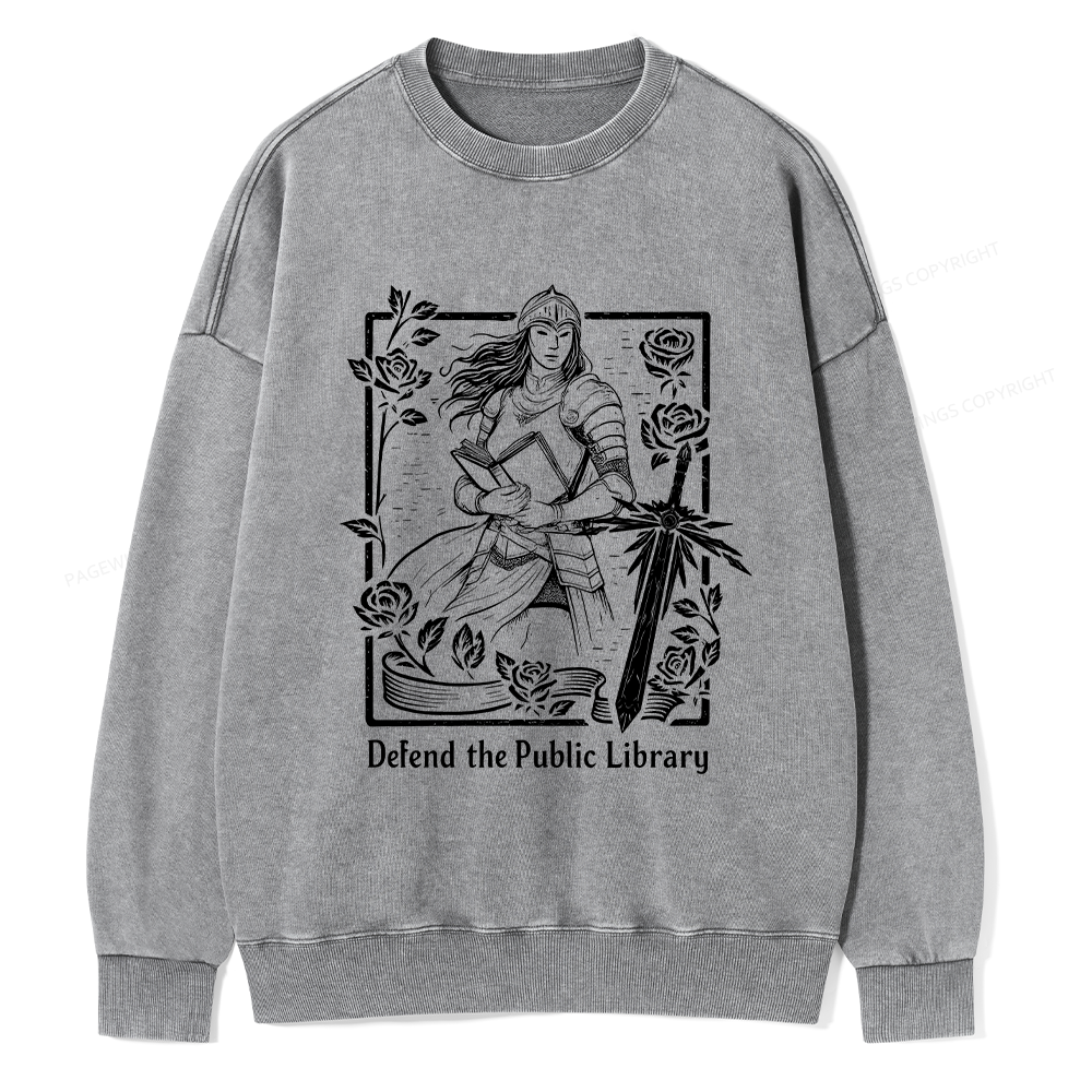 Pagewings Defend The Public Library Unisex Washed Sweatshirt