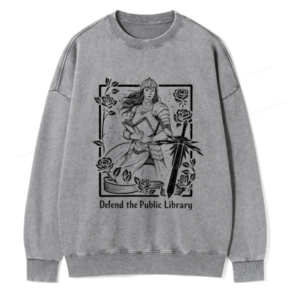 Pagewings Defend The Public Library Unisex Washed Sweatshirt