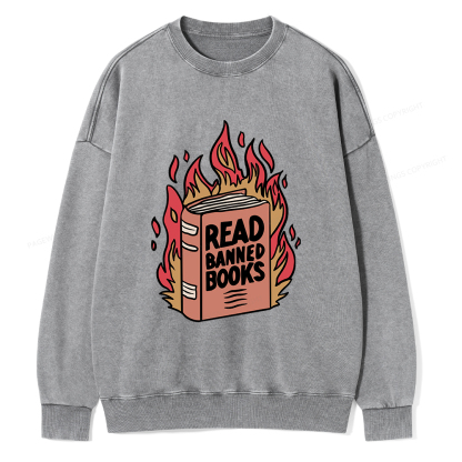 Pagewings Read Banned Books Shirt Unisex Washed Sweatshirt