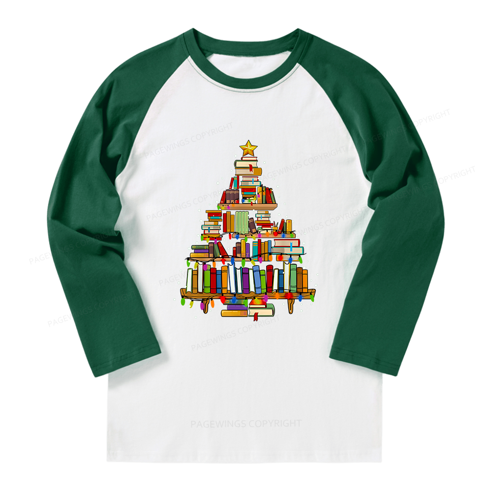 Pagewings Christmas Books Tree Long Sleeve Raglan T-shirt