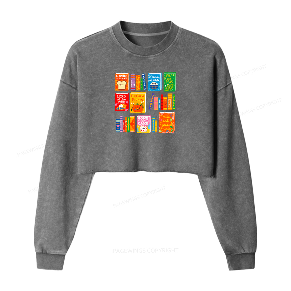 Pagewings Punny Books Women Washed Crop Sweatshirt
