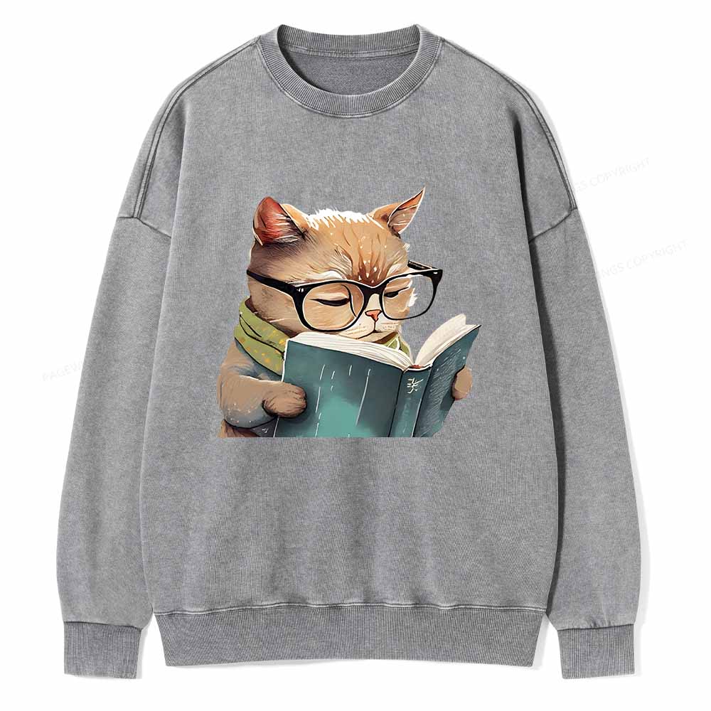 Pagewings Animals Reading Books Unisex Washed Sweatshirt