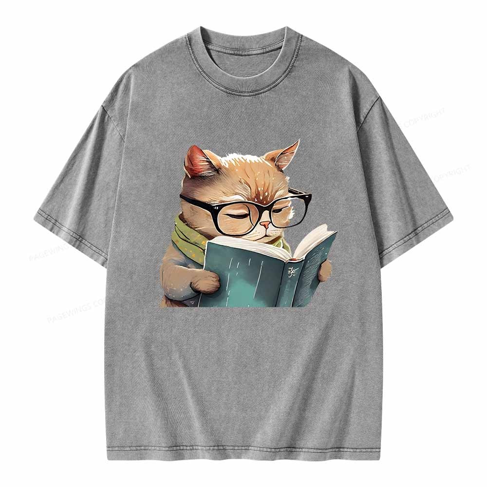 Pagewings Animals Reading Books Unisex Washed T-shirt