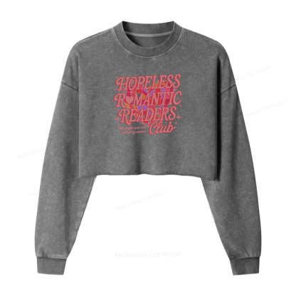 Pagewings Hopeless Romantic Readers Club Women Washed Crop Sweatshirt