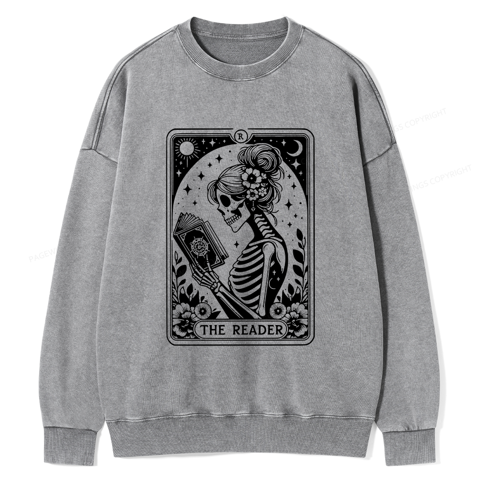 Pagewings Tarot Lover Gift Halloween Skeleton Tee Unisex Washed Sweatshirt