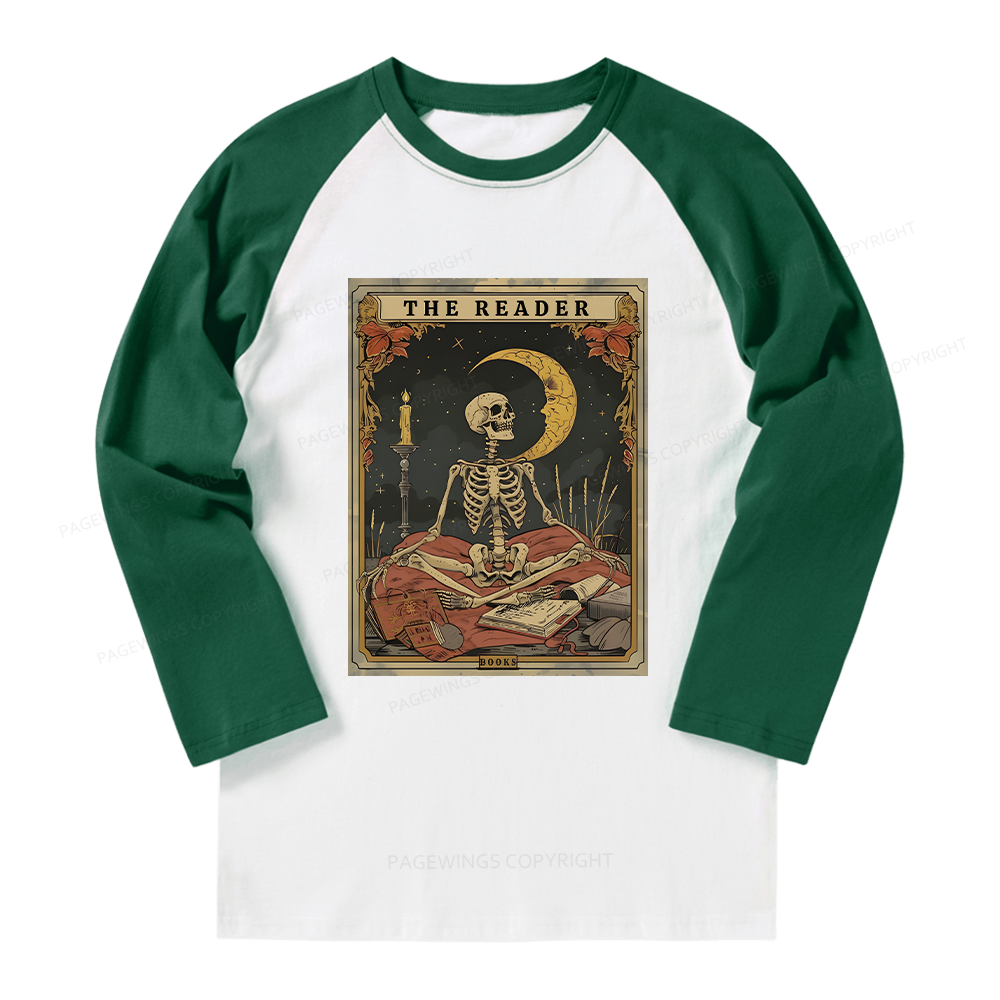 Pagewings The Reader Tarot Card Long Sleeve Raglan T-shirt