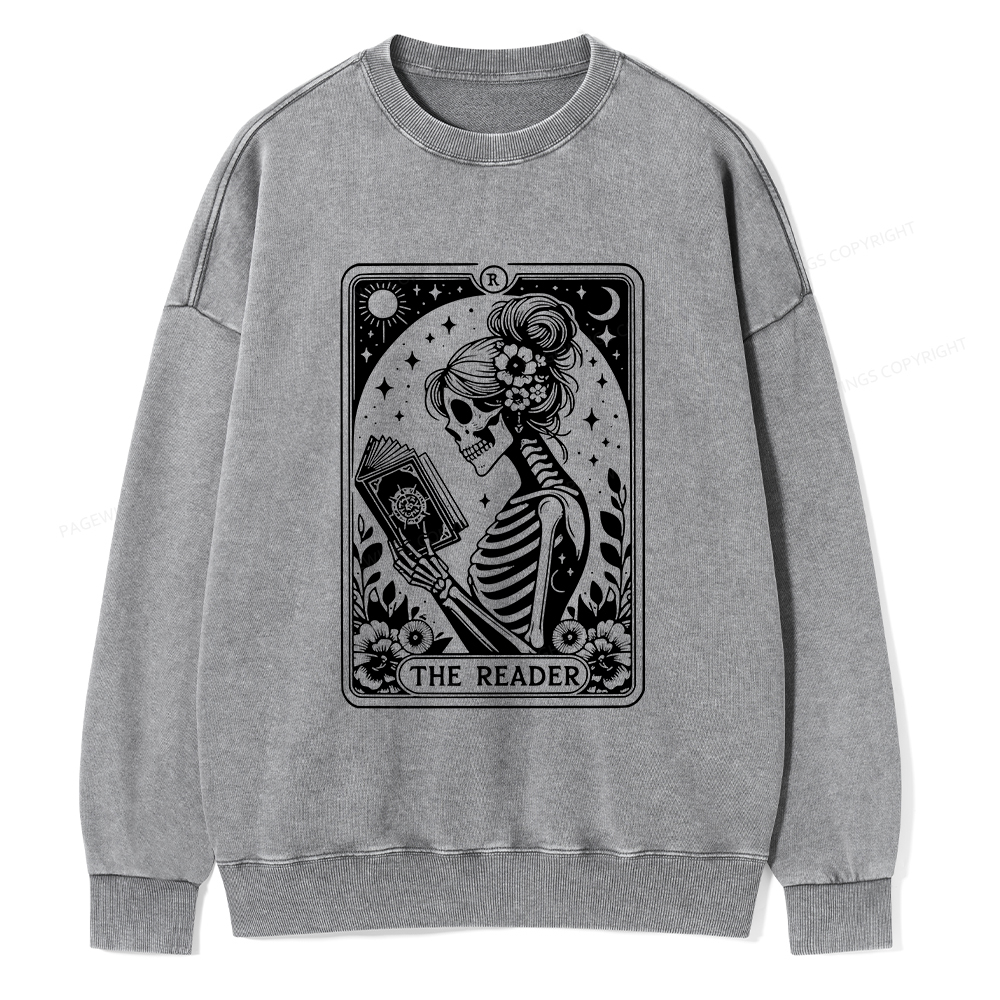 Pagewings Tarot Lover Gift Halloween Skeleton Tee Unisex Washed Sweatshirt