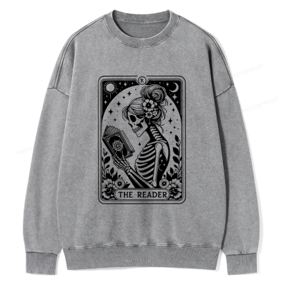 Pagewings Tarot Lover Gift Halloween Skeleton Tee Unisex Washed Sweatshirt