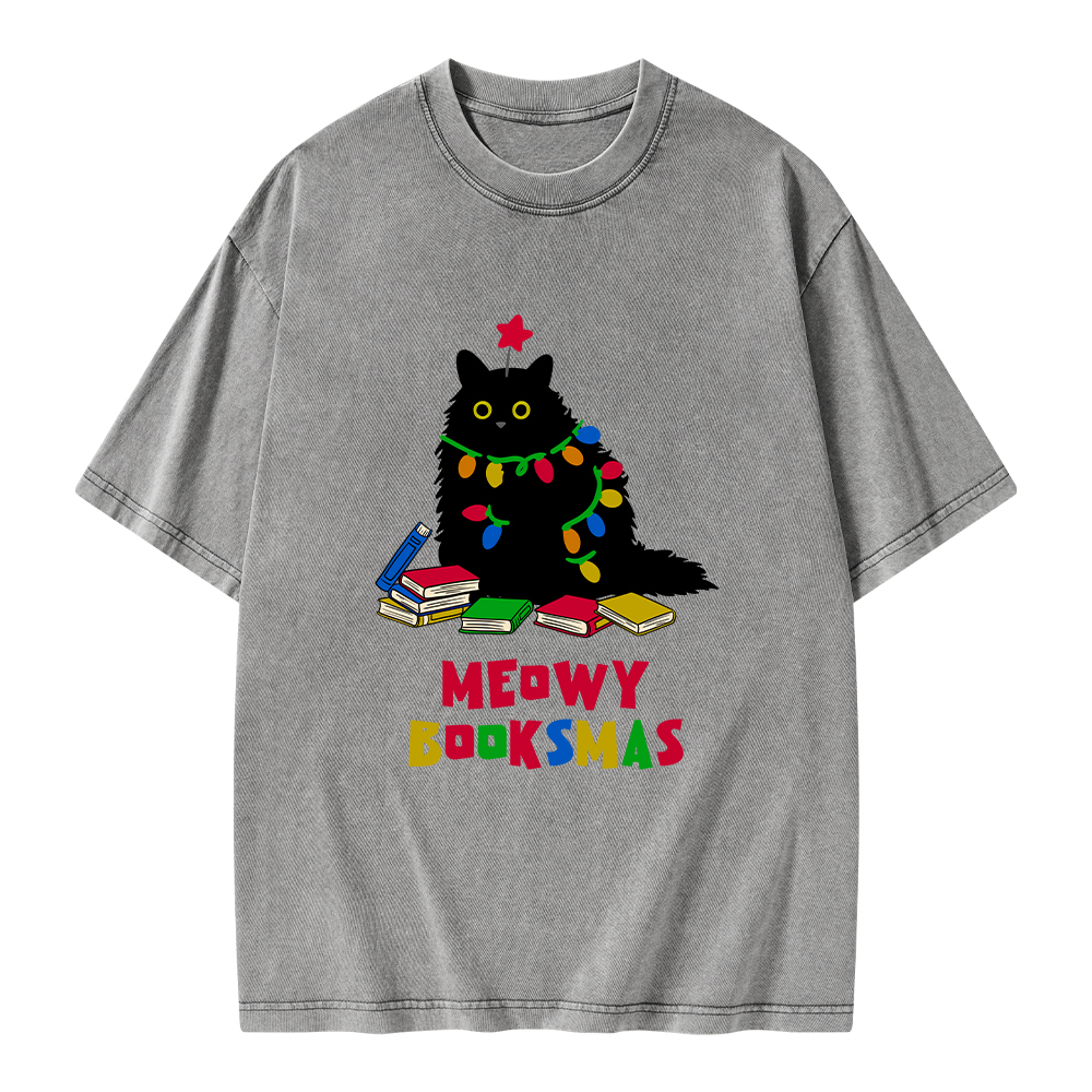 Pagewings Meowy Booksmas Unisex Washed T-shirt