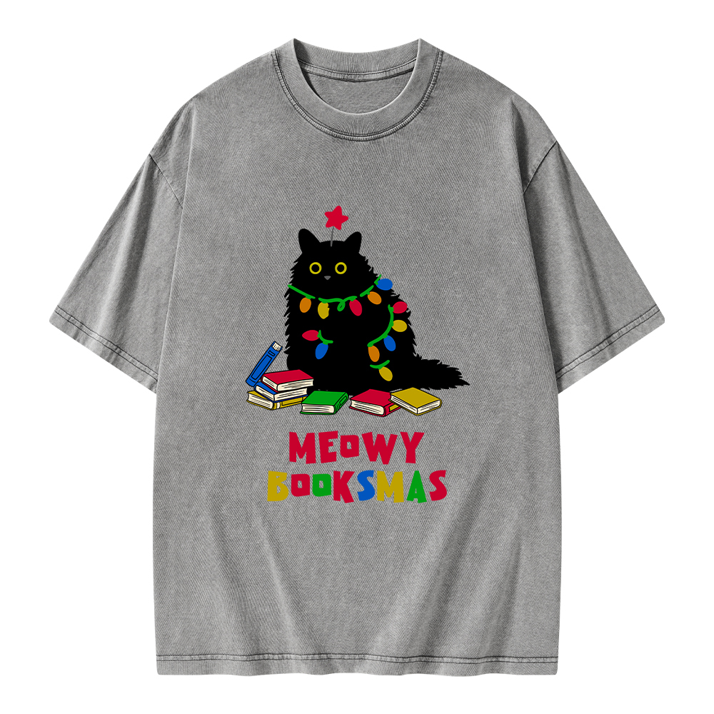 Pagewings Meowy Booksmas Unisex Washed T-shirt