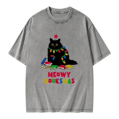 Pagewings Meowy Booksmas Unisex Washed T-shirt