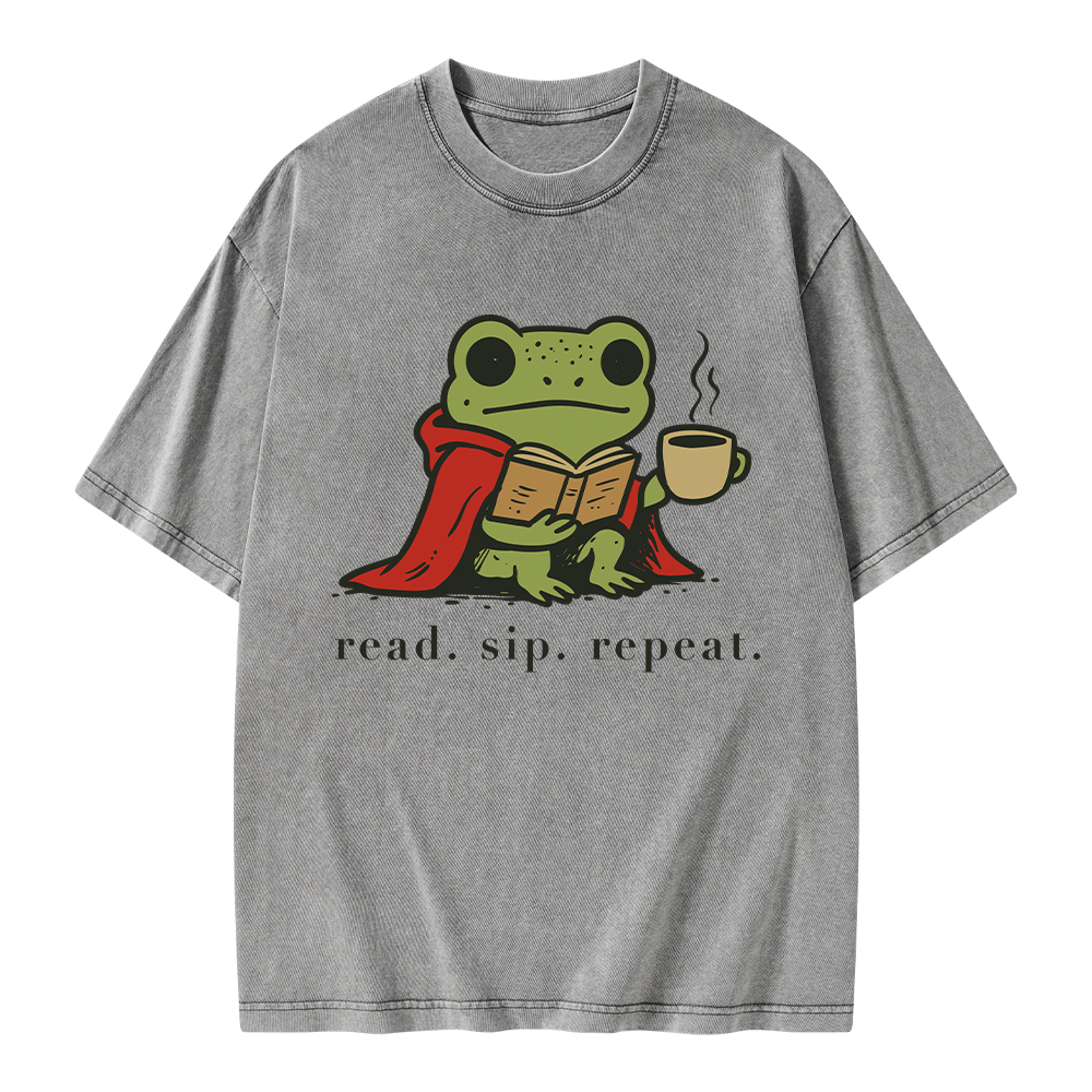 Pagewings Read Sip Repeat Unisex Washed T-shirt