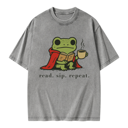 Pagewings Read Sip Repeat Unisex Washed T-shirt
