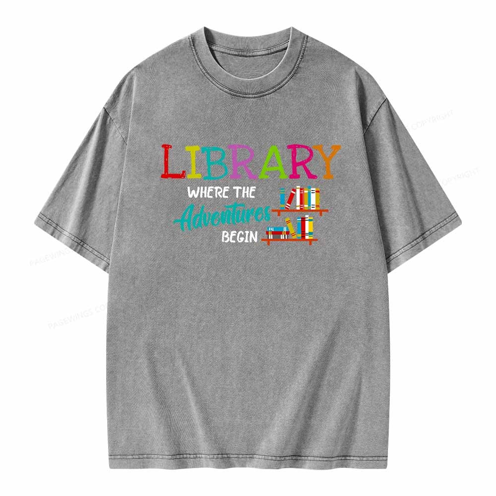 Pagewings Library Where The Adventure Begin Shirt Unisex Washed T-shirt