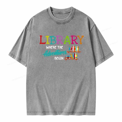 Pagewings Library Where The Adventure Begin Shirt Unisex Washed T-shirt