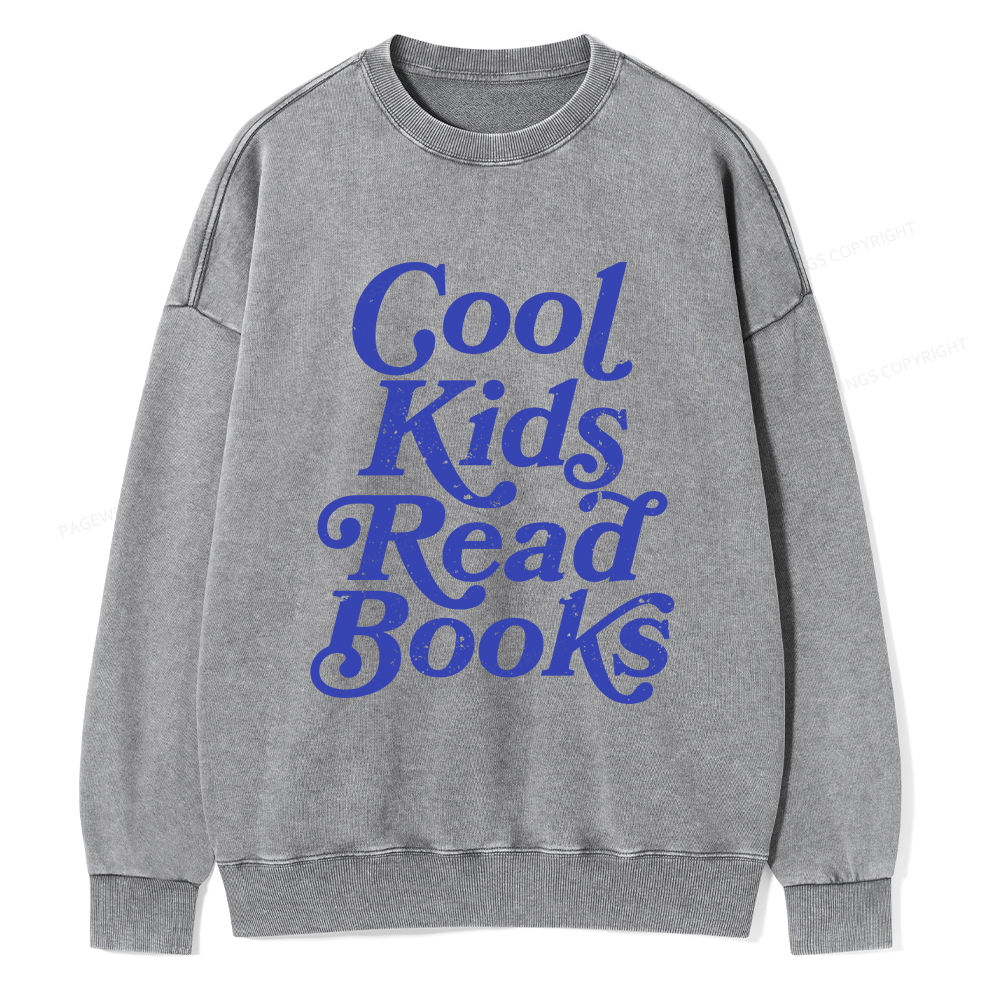 Pagewings Cool Kids Read Books Unisex Washed Sweatshirt