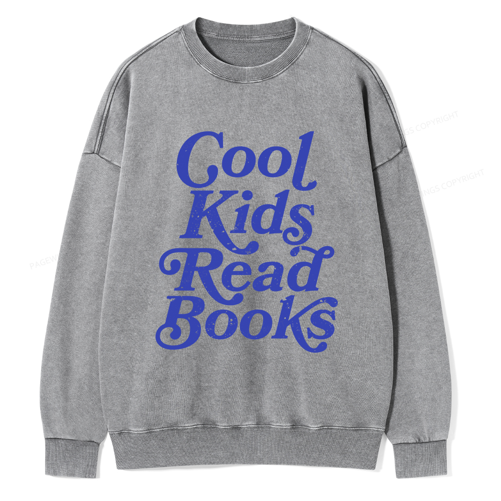 Pagewings Cool Kids Read Books Unisex Washed Sweatshirt