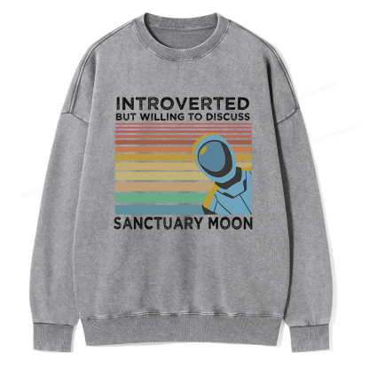 Pagewings Introverted But Willing to Discuss Sanctuary Moon Unisex Washed Sweatshirt