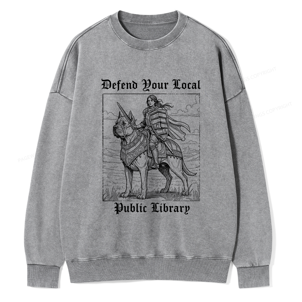 Pagewings Defend Your Local Public Library Unisex Washed Sweatshirt