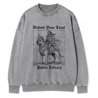 Pagewings Defend Your Local Public Library Unisex Washed Sweatshirt