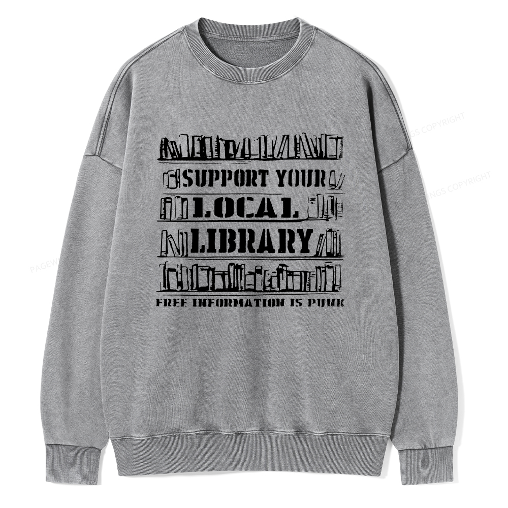 Pagewings Support Your Local Library Unisex Washed Sweatshirt