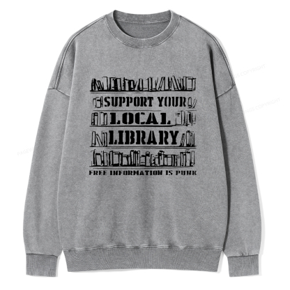 Pagewings Support Your Local Library Unisex Washed Sweatshirt
