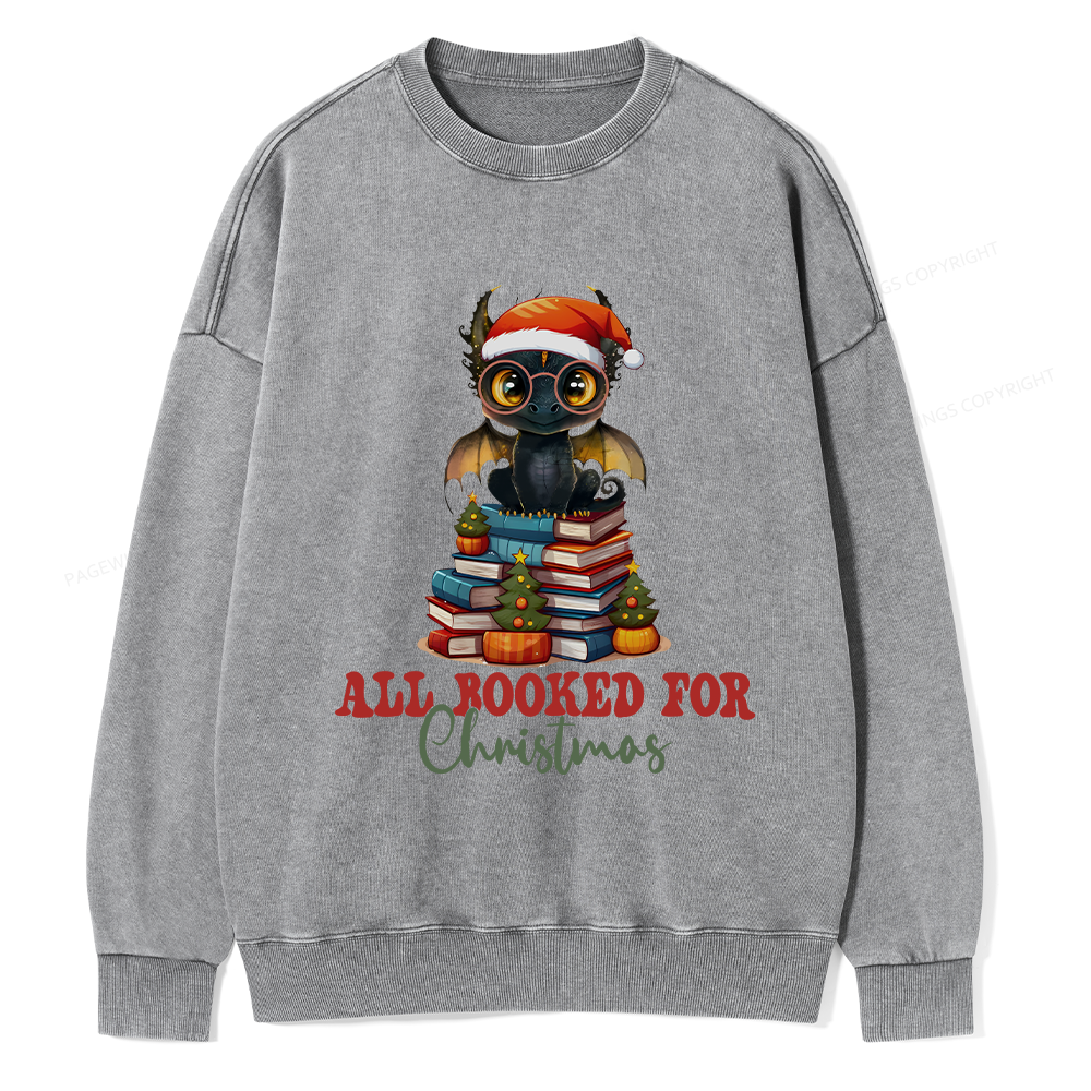 Pagewings Christmas Holiday Dragon Reader Unisex Washed Sweatshirt