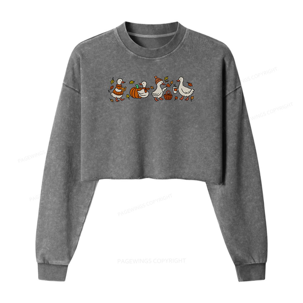 Pagewings Cozy Fall Thanksgiving Women Washed Crop Sweatshirt