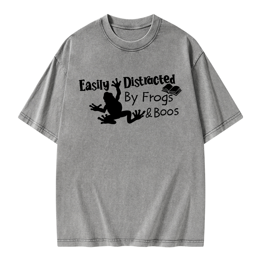Pagewings Easily Distracted by Frogs& books Unisex Washed T-shirt