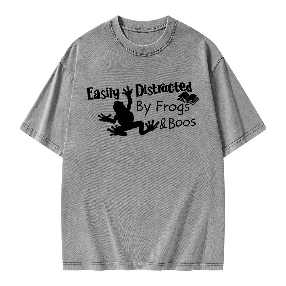 Pagewings Easily Distracted by Frogs& books Unisex Washed T-shirt