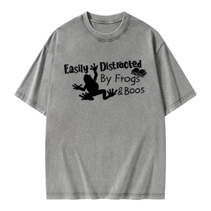 Pagewings Easily Distracted by Frogs& books Unisex Washed T-shirt