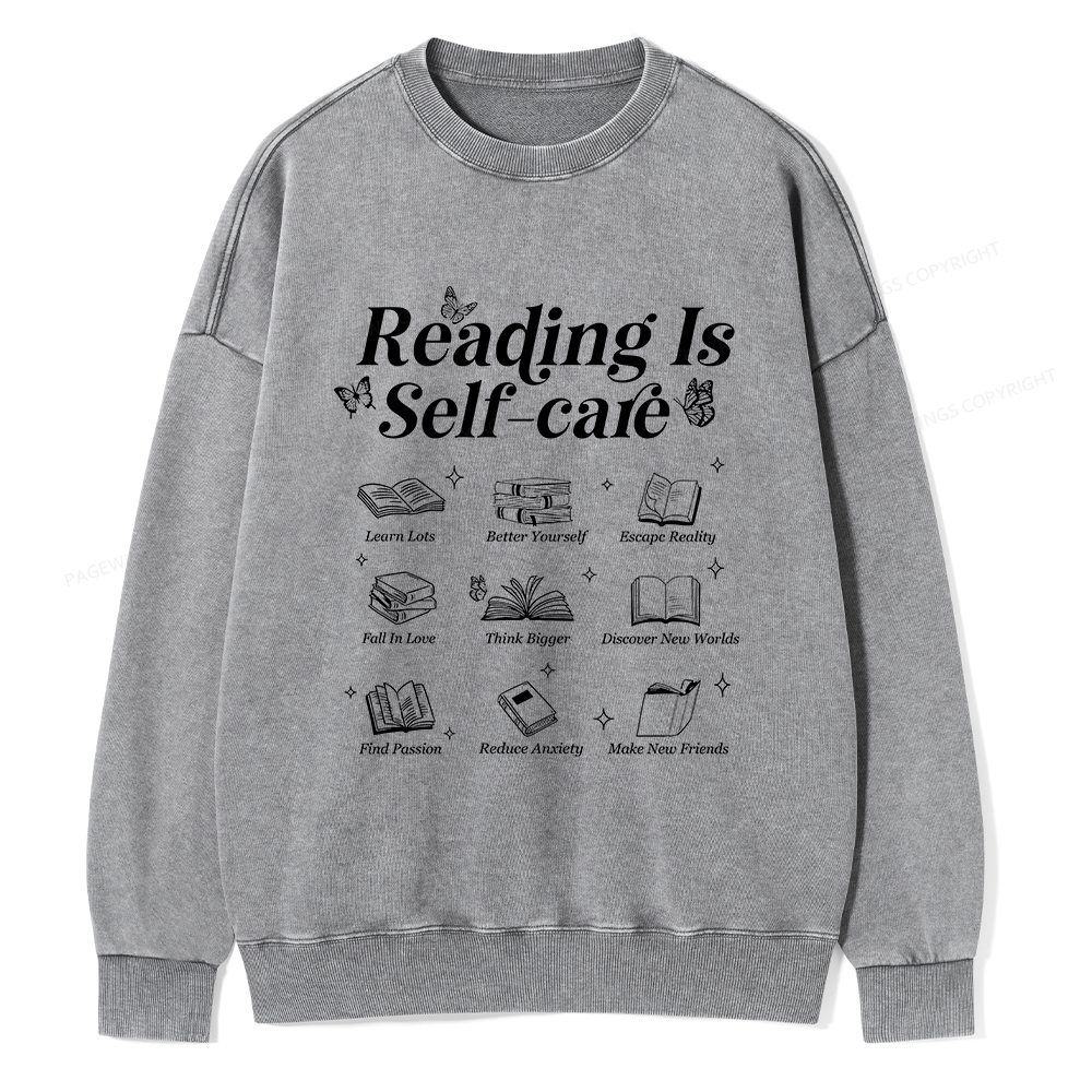 Pagewings Reading Is Self Care Unisex Washed Sweatshirt