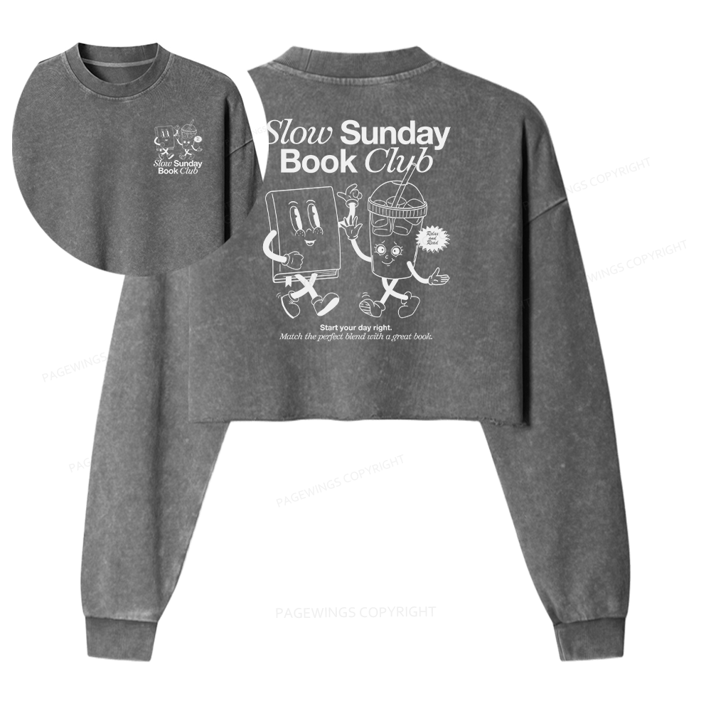 Pagewings Slow Sunday Book Club Women Washed Crop Sweatshirt