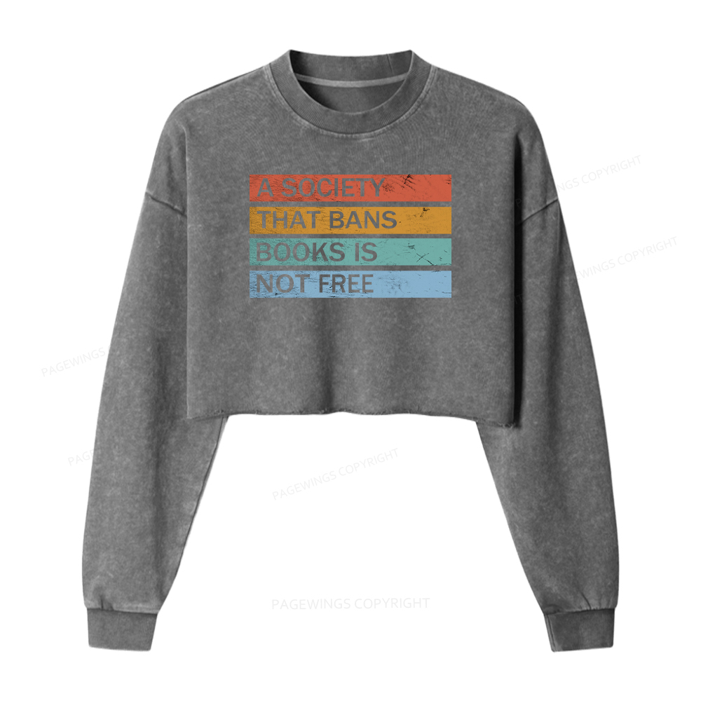 Pagewings Read Banned Books Women Washed Crop Sweatshirt