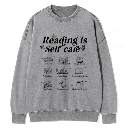 Pagewings Reading Is Self Care Unisex Washed Sweatshirt
