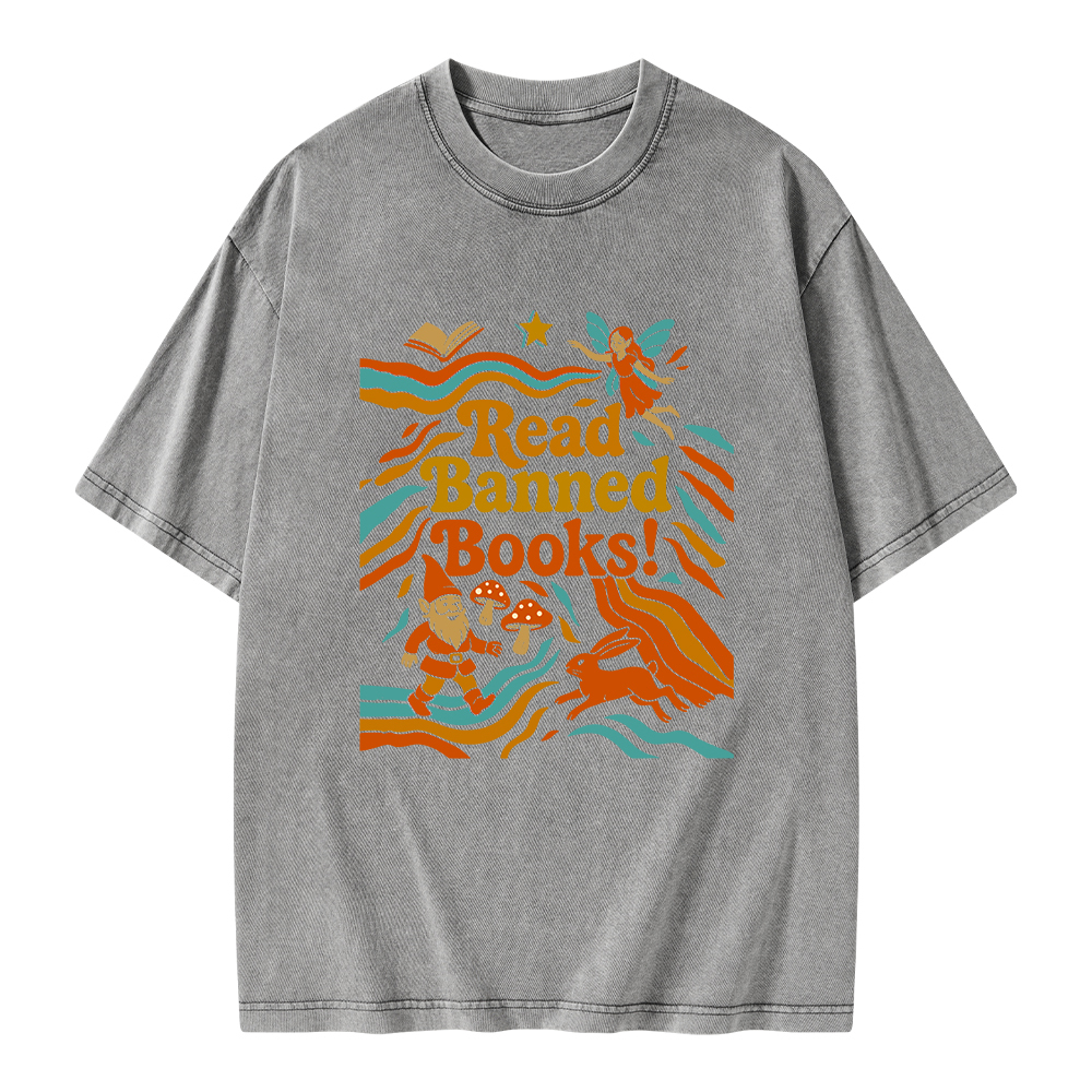 Pagewings Read Banned Books Fantasy Unisex Washed T-shirt