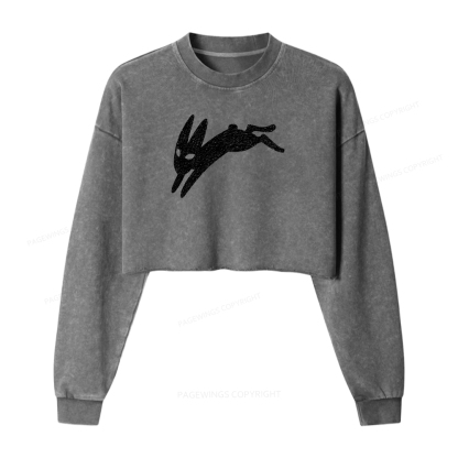 Pagewings Death Bunny Women Washed Crop Sweatshirt