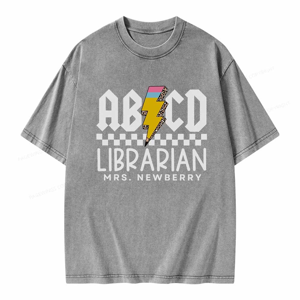 Pagewings Personalized Librarian Shirt TShirts Gift for School Library Sciences Unisex Washed T-shirt