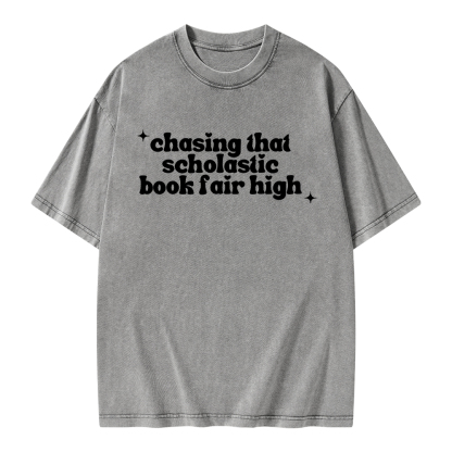 Pagewings Chasing That Scholastic Book Fair High Unisex Washed T-shirt