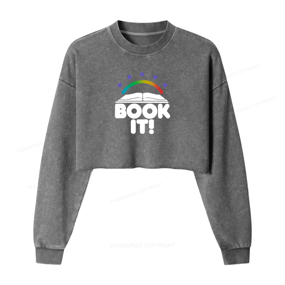 Pagewings Book It Women Washed Crop Sweatshirt