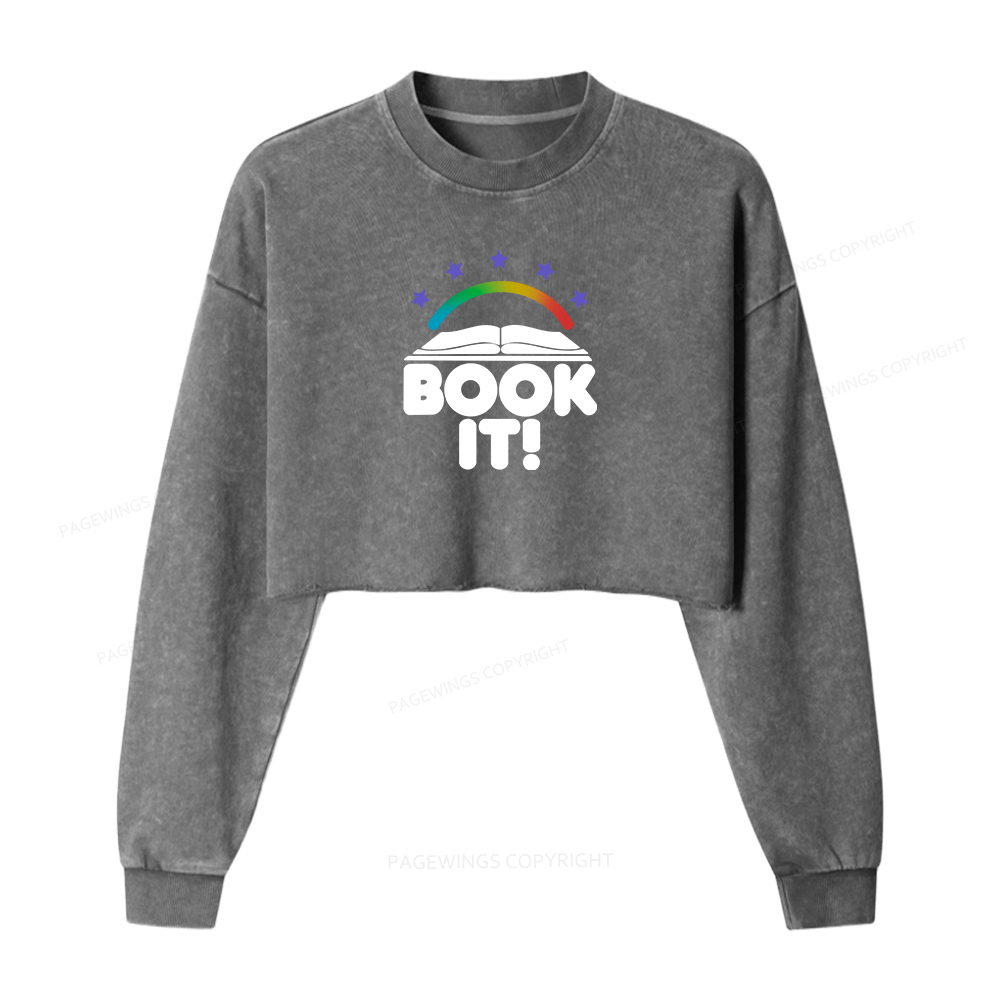 Pagewings Book It Women Washed Crop Sweatshirt