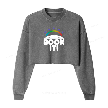 Pagewings Book It Women Washed Crop Sweatshirt