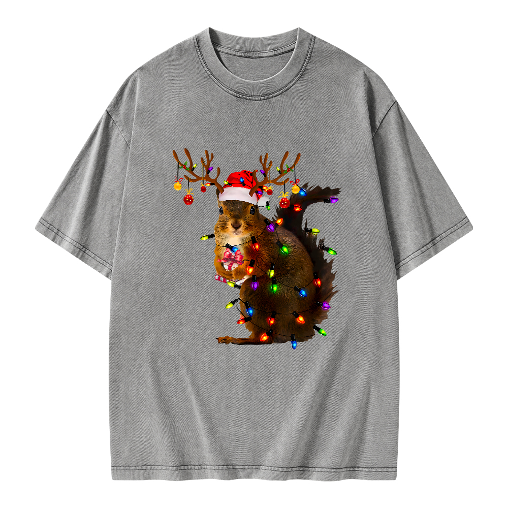 Pagewings Christmas Squirrel Lights Unisex Washed T-shirt
